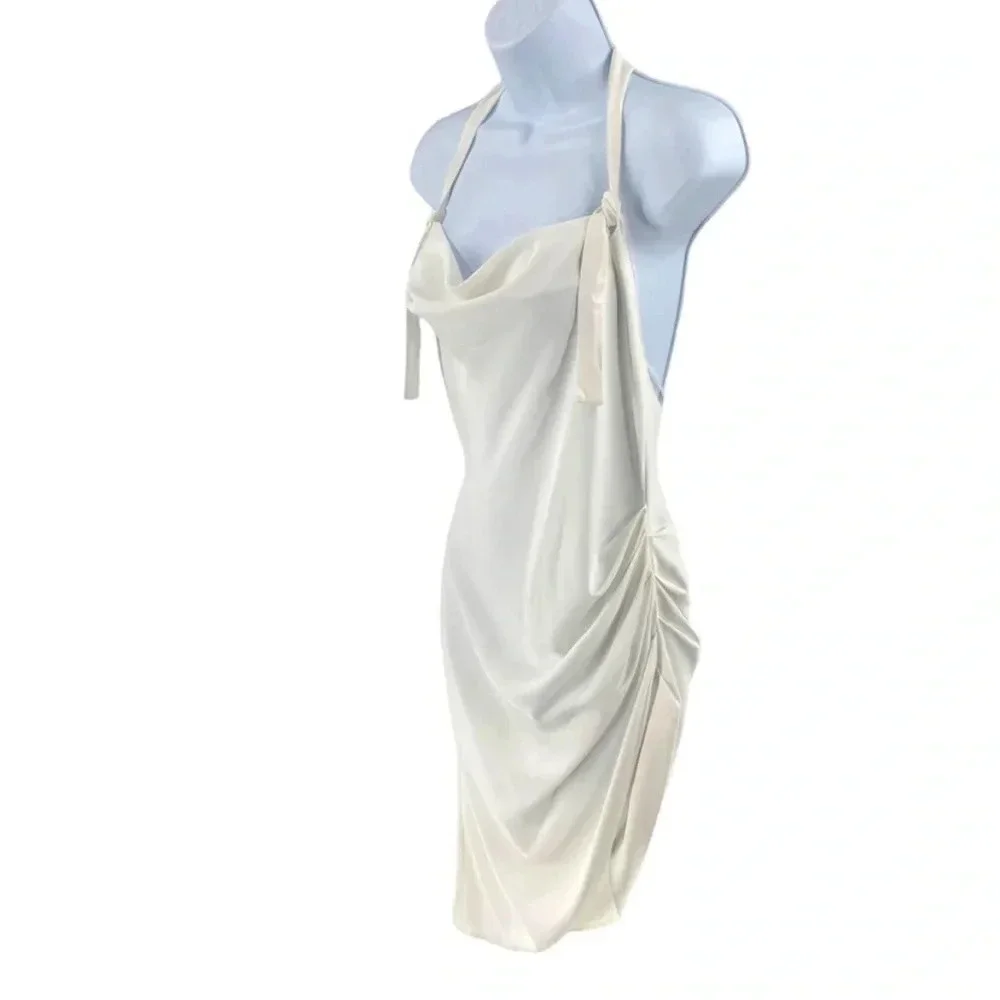 Amanda Uprichard | Maxwell Halterneck Asymmetrical Mini Dress in Ivory Size M - Picture 6 of 12